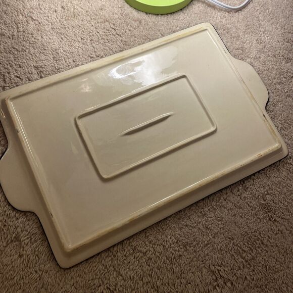 Temptations Rectangular Platter Serving Tray Platter  Embroidery Theme Navy - Picture 4 of 7